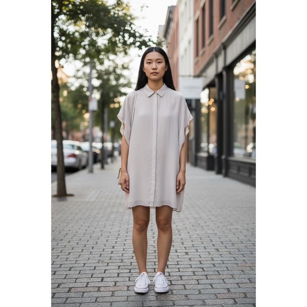 AllSaints Womens Midi Dress Champagne Size 6 Button Shirt All Saints Thea Silk